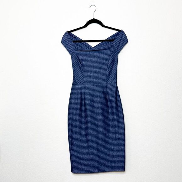 Antonio Melani Women's Blue Striped Off-Shoulder Bodycon Sheath Dress Size 2 - Picture 4 of 9
